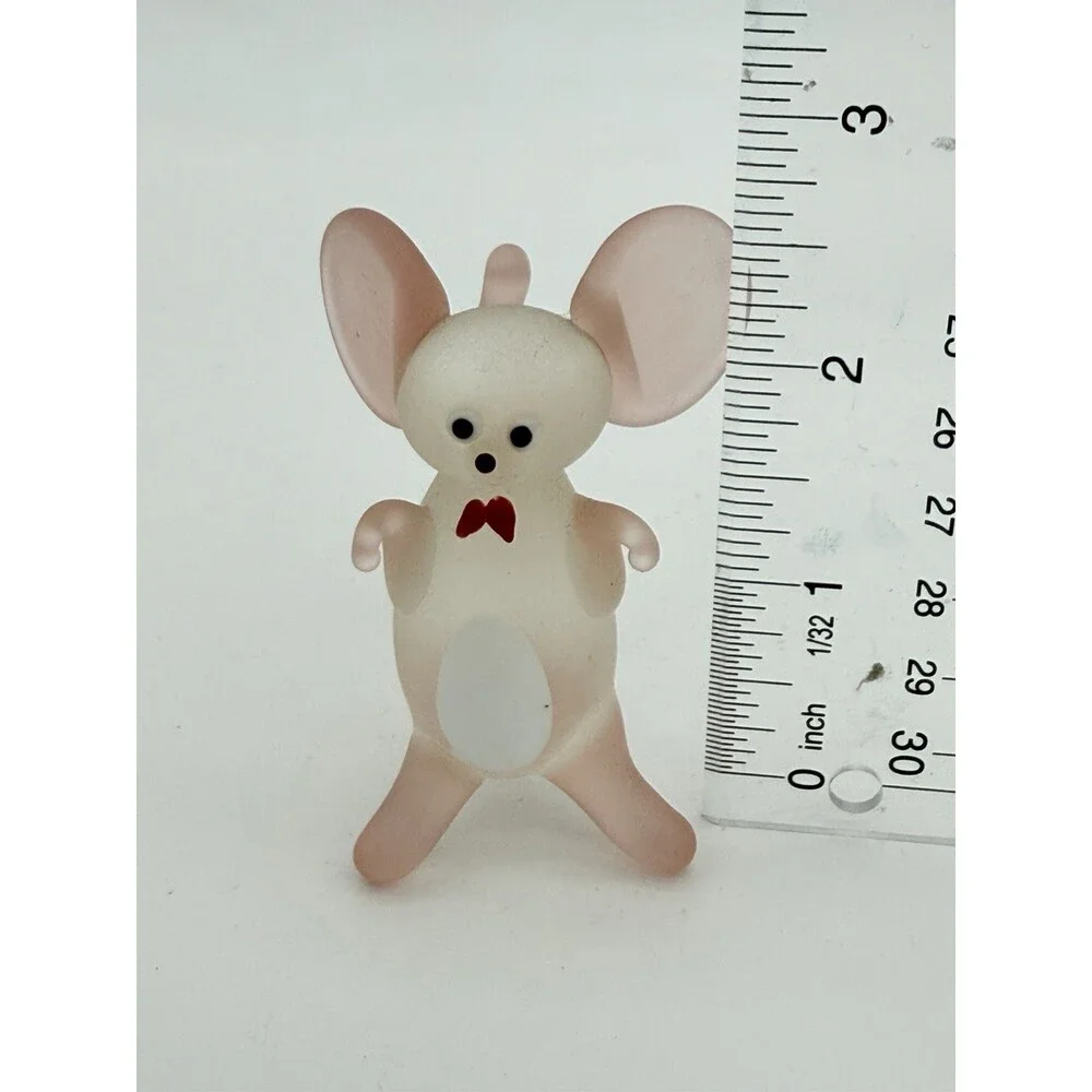 Hand Blown Art Glass Mice Mouse Pink White Frosted Glass Figurine 2.5”H
